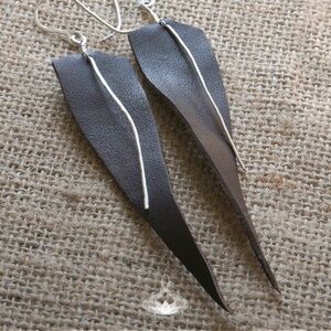 Handmade Leather Drop Earrings: Oversized Leaf with 925 Silver